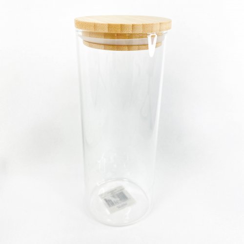 Frasco vidrio con tapa de bamboo 20,5cm