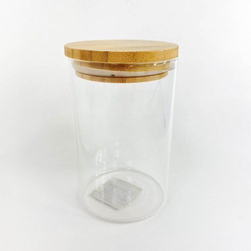 Frasco vidrio con tapa de bamboo 12,5cm