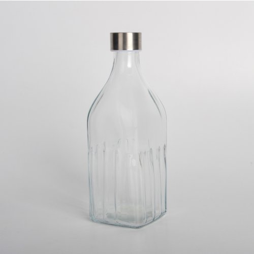 Botella de vidrio cuadrada acanalada