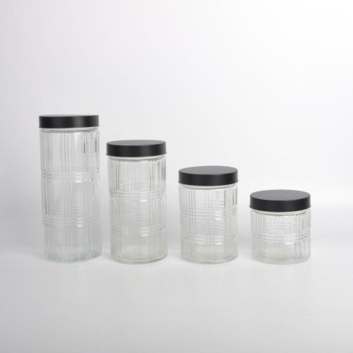 Frasco de vidrio con rectángulos con tapa negra - Ver medidas disponibles